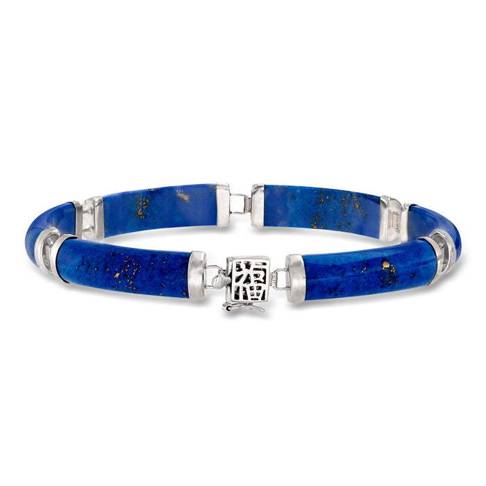 Sterling silver lapis bracelet with blue stone inlays and etched square center charm