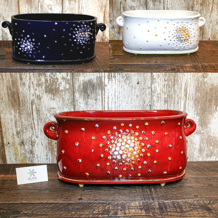 Large Ceramic Flower Pot (Red, White or Blue)