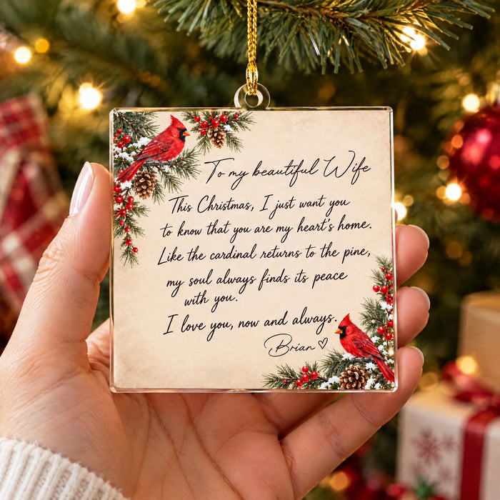 Letter To My Beloved - Personalized Acrylic Ornament, Handwritten Letter Cardinal Custom Name Christmas