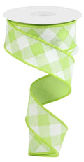 Lime & White Diagonal Check Wired Ribbon - 1.5" x 10yds