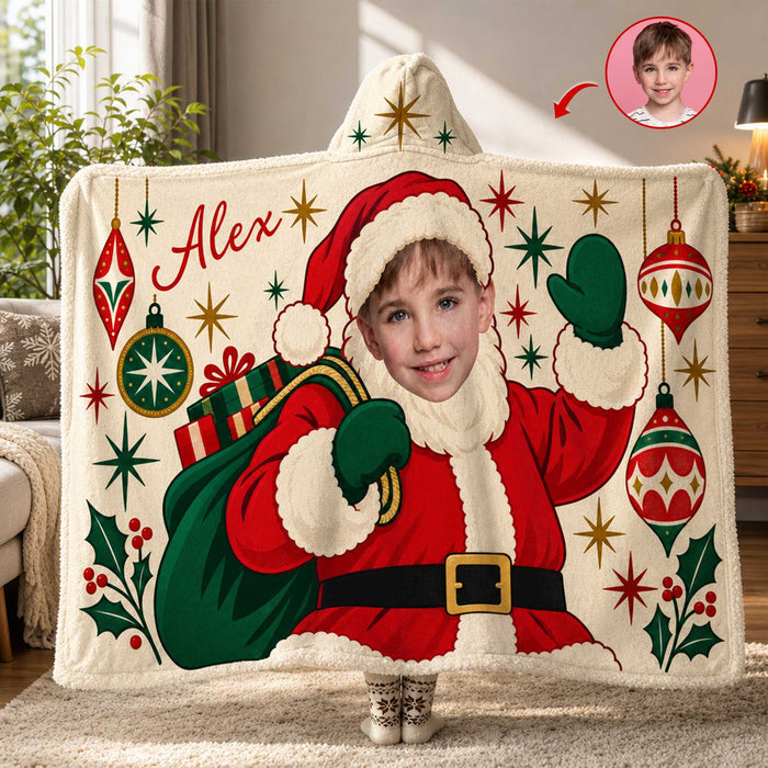 Making Christmas Extra Special - Personalized Hooded Blanket, Custom Santa Face & Name, Cozy Holiday Gift