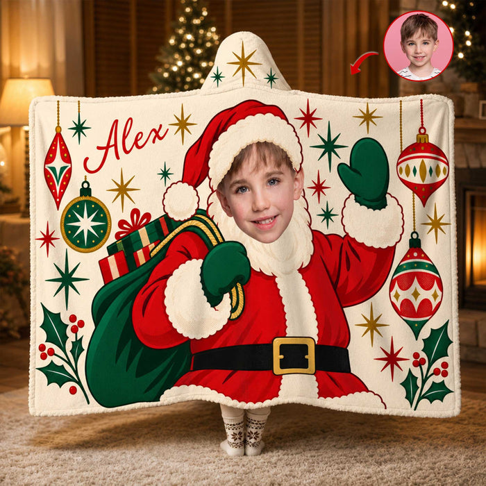 Making Christmas Extra Special - Personalized Hooded Blanket, Custom Santa Face & Name, Cozy Holiday Gift