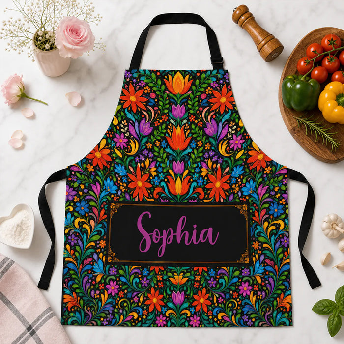 Mexican Cinco De Mayo Floral Fiesta Dia De Los Muertos - Personalized Apron, Mexican Culture Gift