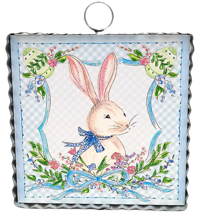 Mini Art Blue Gingham Rabbit Print Charm