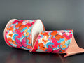 Oil Painted Butterflies w/ Coral Linen Backing Wired Ribbon - 4" x 10yds