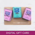A 'Once Upon a Book Club' gift card on a white surface with a visible brand name.