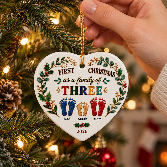 Our First Christmas- Personalized Ceramic Ornament, Family Heart Ornament, Christmas Home Decor