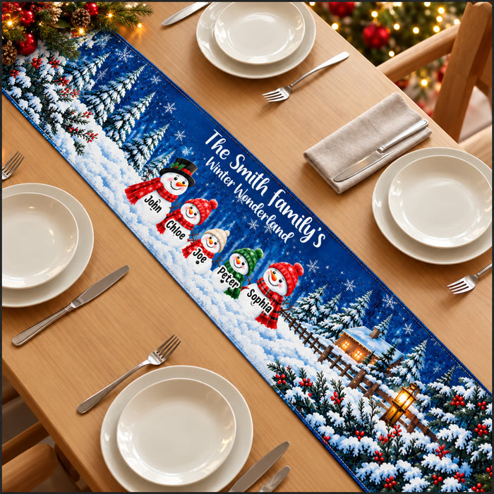Our Winter Forest Family Snowman - Personalized Table Runner, Gift For Family, Christmas Decor Gift