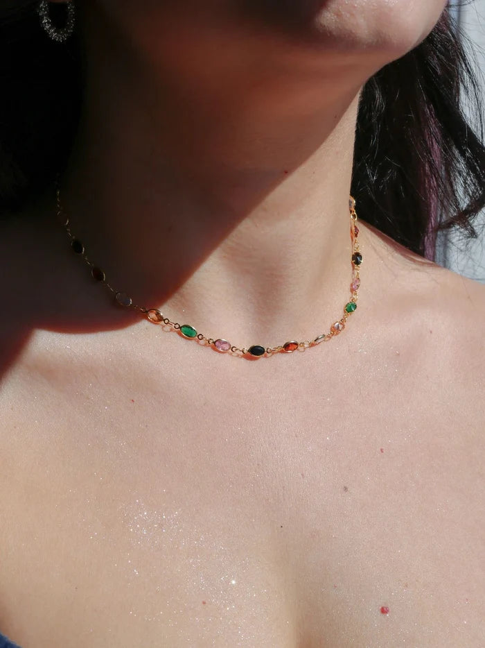 Oval Colorful Multiple Gems Necklace