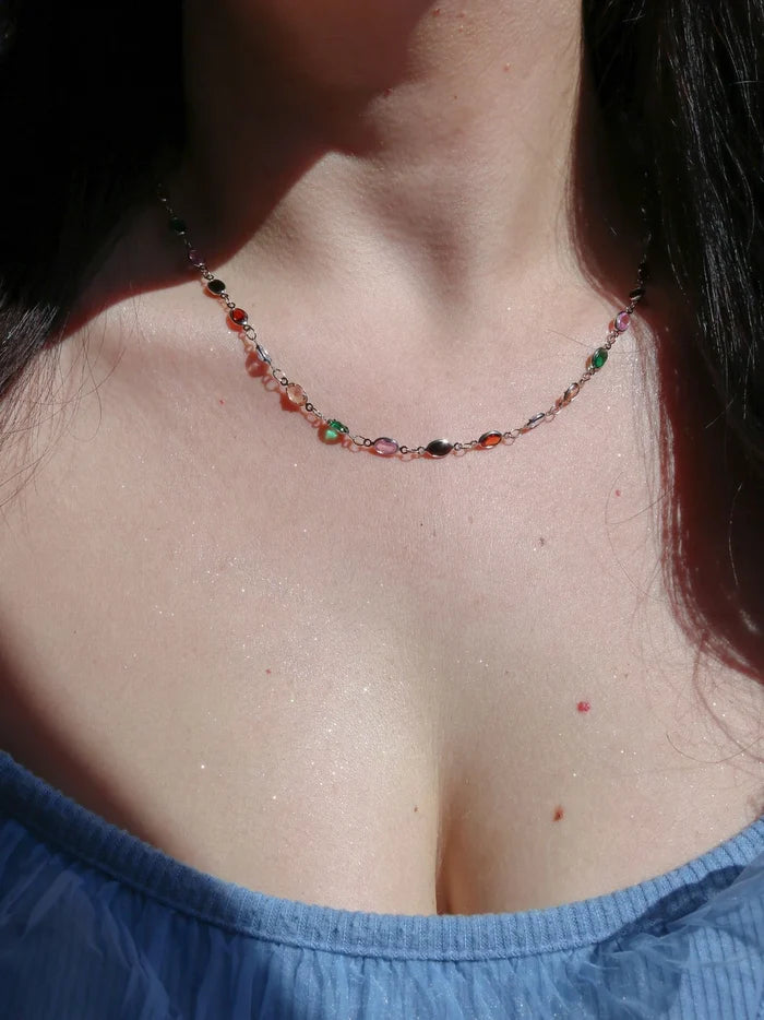 Oval Colorful Multiple Gems Necklace