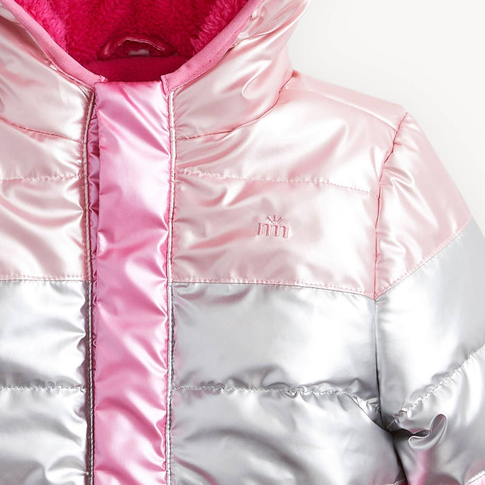 PINK COLORBLOCK METALLIC PUFFER JACKET