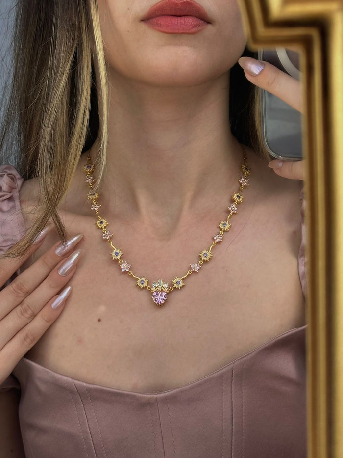 Rapunzel Sunkissed Necklace, Princess Jewelry, Pink Flower Necklace
