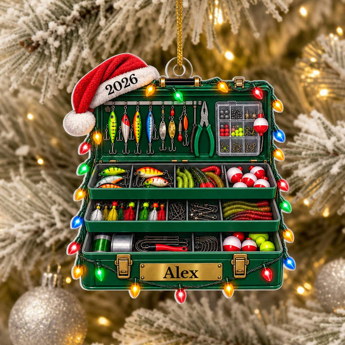 Reel In The Christmas Cheer - Personalized Acrylic Ornament, Fishing Tackle Box Christmas Ornament, Custom Name & Year