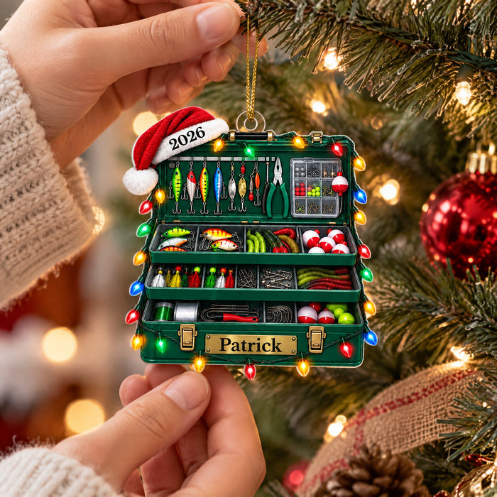 Reel In The Christmas Cheer - Personalized Acrylic Ornament, Fishing Tackle Box Christmas Ornament, Custom Name & Year