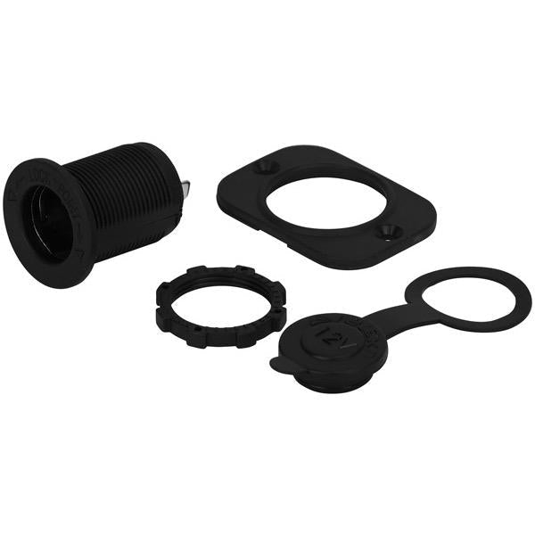 Relaxn 12/24V Flush Mount Black Cigarette Single Socket - 51(L) x 60(W) x 43(H)mm