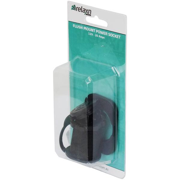 Relaxn 12/24V Flush Mount Black Cigarette Single Socket - 51(L) x 60(W) x 43(H)mm