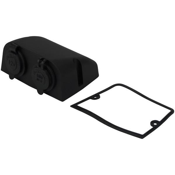 Relaxn 12V Surface Mount Black USB/Cigarette Charger Outlet Combo - 110(W) x 80(H) x 50(D)mm