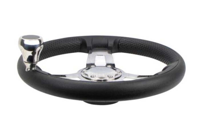 RELAXN STEERING WHEEL - 3 SPOKE S/S PU GRIP WITH KNOB
