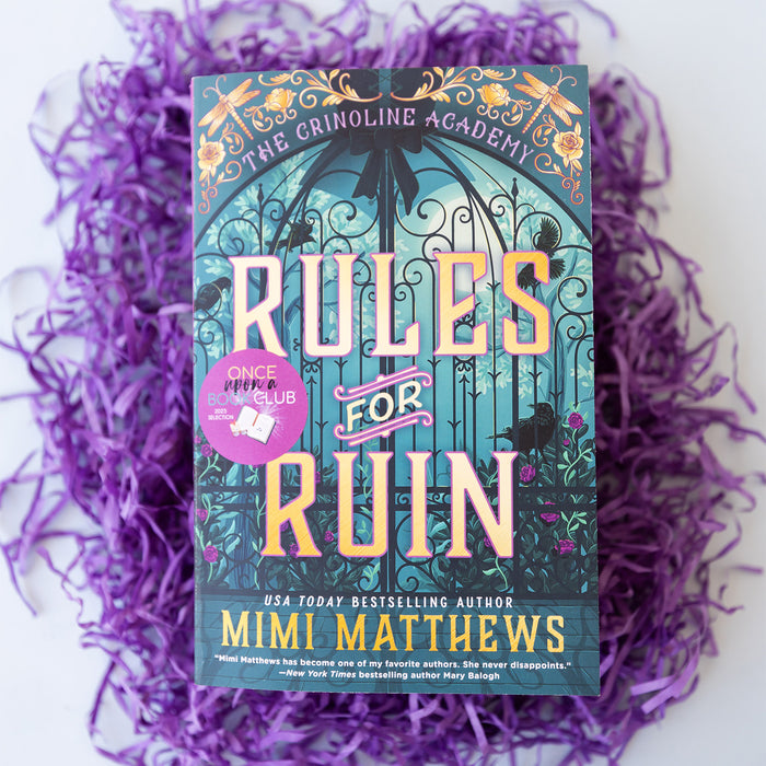 Book titled 'Rules for Ruin' by Mimi Matthews on a purple textured background