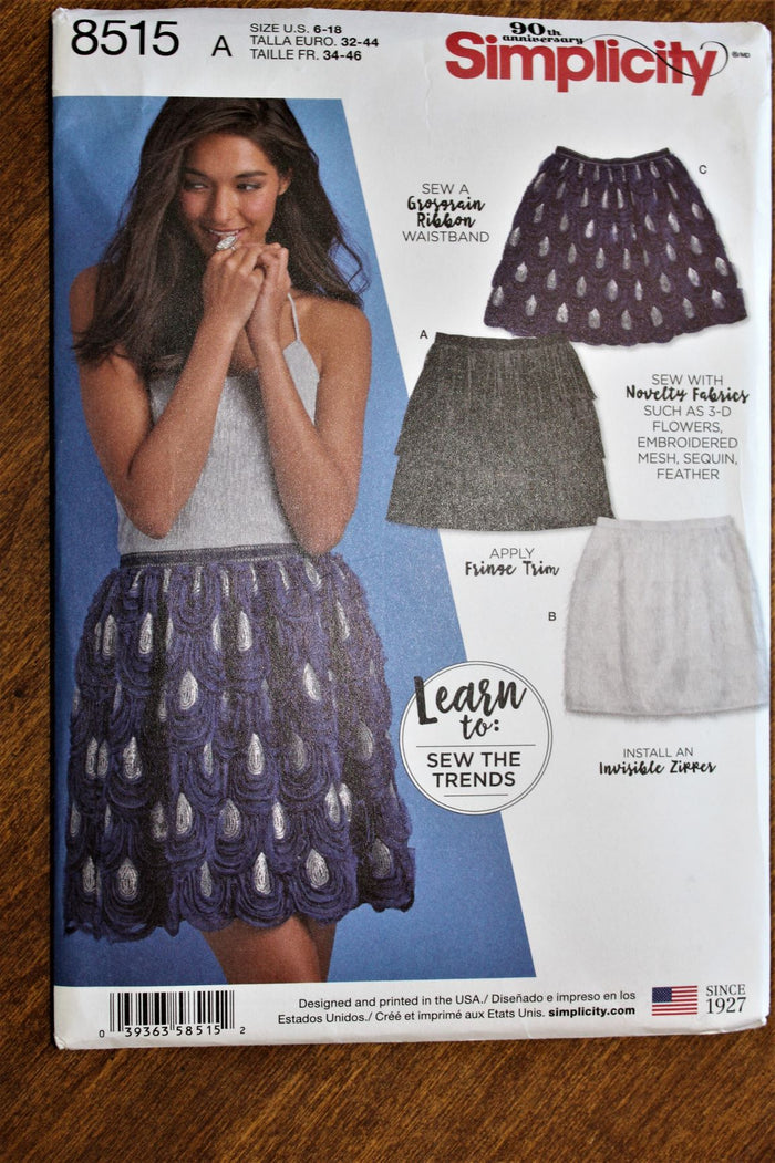 Simplicity 8515, Misses Skirts, Mini, Tiered, Uncut Sewing Pattern