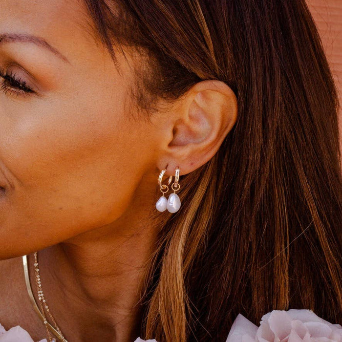 Single Pearl Hoop Earrings