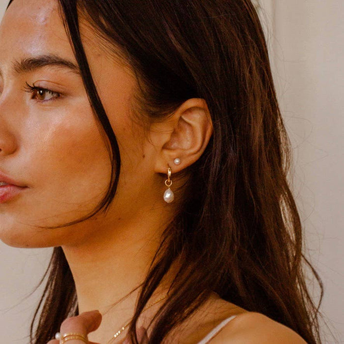 Single Pearl Hoop Earrings