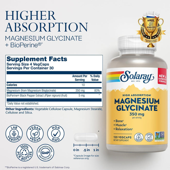 SOLARAY Magnesium Glycinate 350mg 120caps