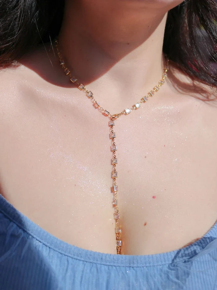 White Square Y Necklace