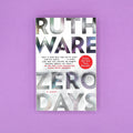 Book cover of 'Zero Days' by Ruth Ware on a purple background